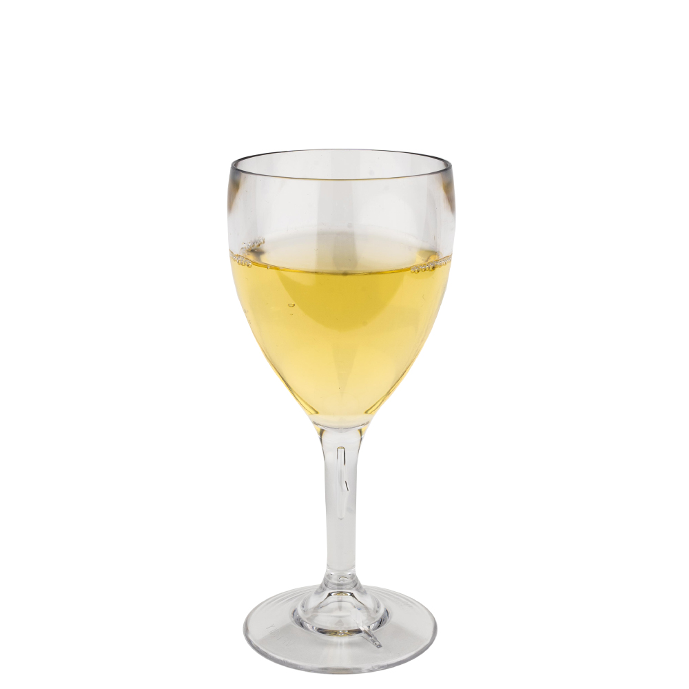 dit transparante Polycarbonaat Wijnglas Basic van 25 cl met steel is geschikt voor zowel bedrukken als graveren, kleur mix