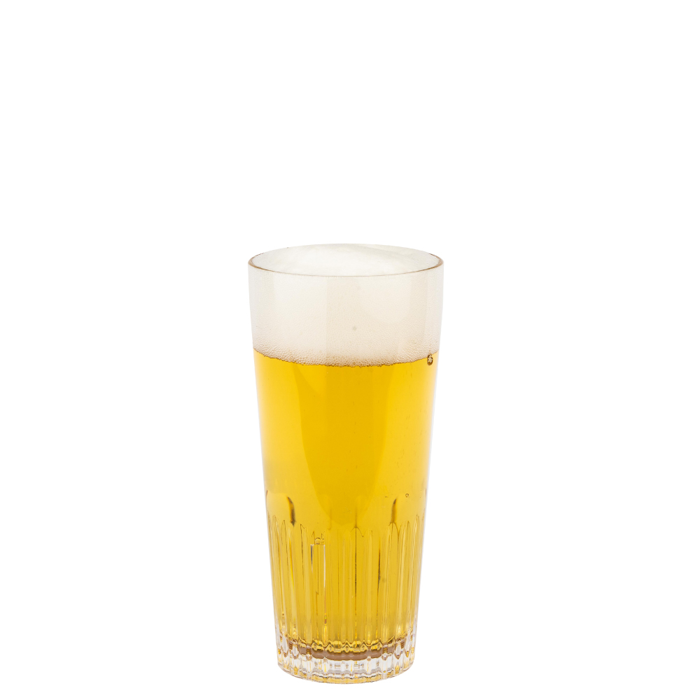 transparent Plastic Beer Glass Ribbed and capacity of 30 cl. Both printing and engraving possible, colour assorted