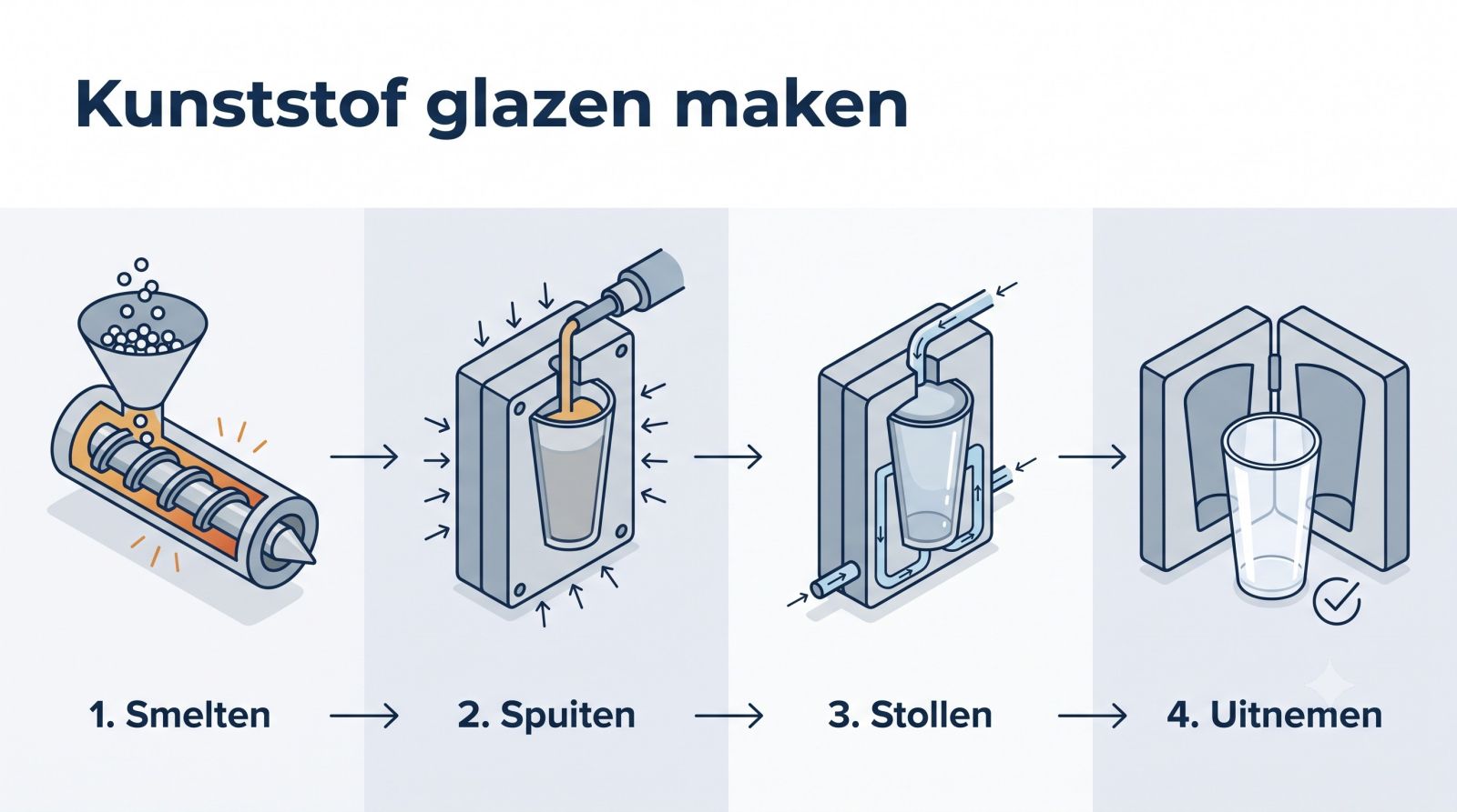 Infographic over hoe men kunststof glazen maakt