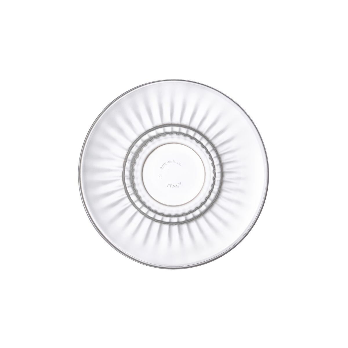 Front view of Barshine coffee saucer 14 cm in glass, with flat surface and light edge.