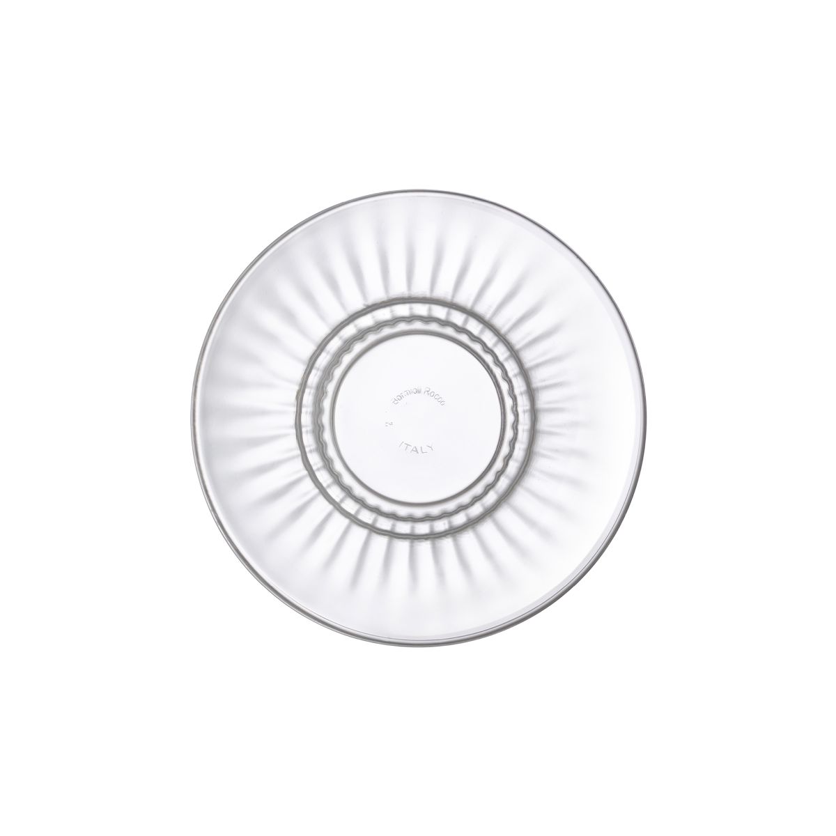 Vooraanzicht van Barshine thee- en latte schotel 14 cm in helder glas met vlakke ronde vorm.