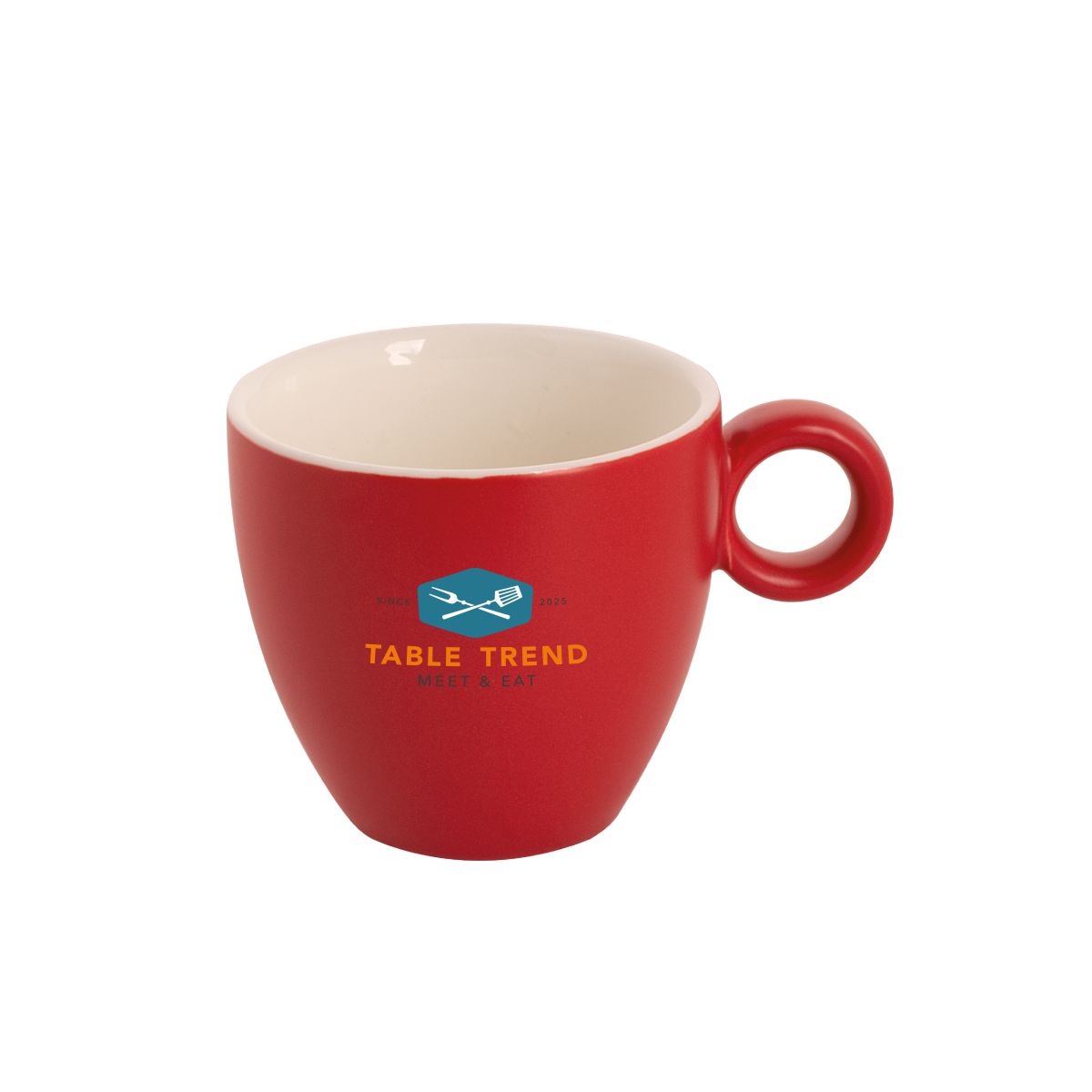 Matte Bart koffiekop van 17 cl met meerkleurig TableTrend-logo op de voorkant gedrukt.