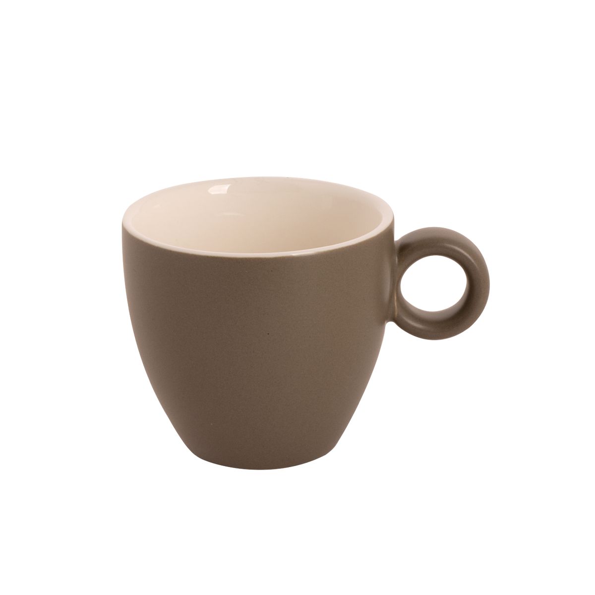 Bruin-matte porseleinen Bart koffiekop van 17 cl in vooraanzicht met ronde vorm en stevig handvat.