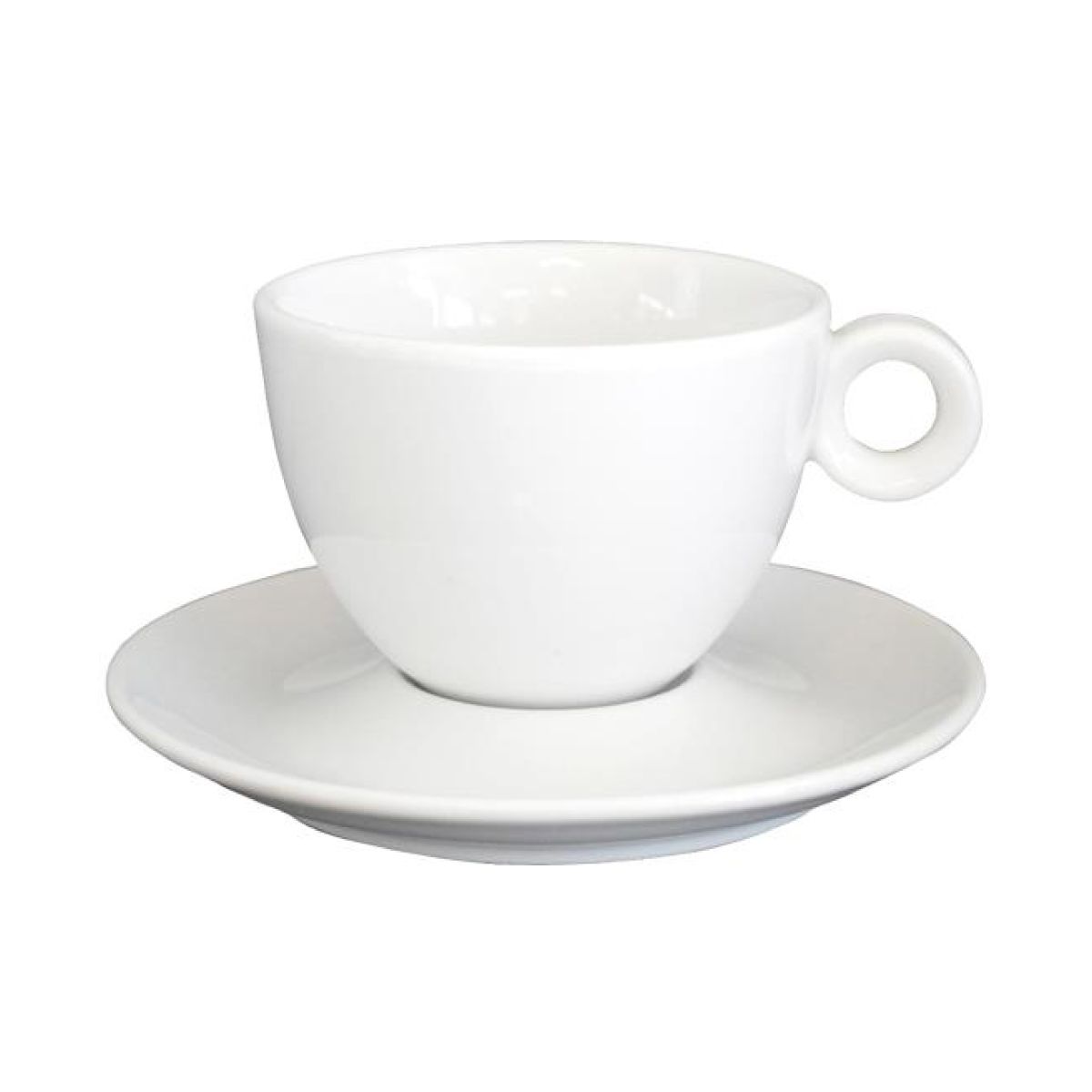 Front view of Bola cappuccino white 20 cl. set of porcelain, with rounded shape.
