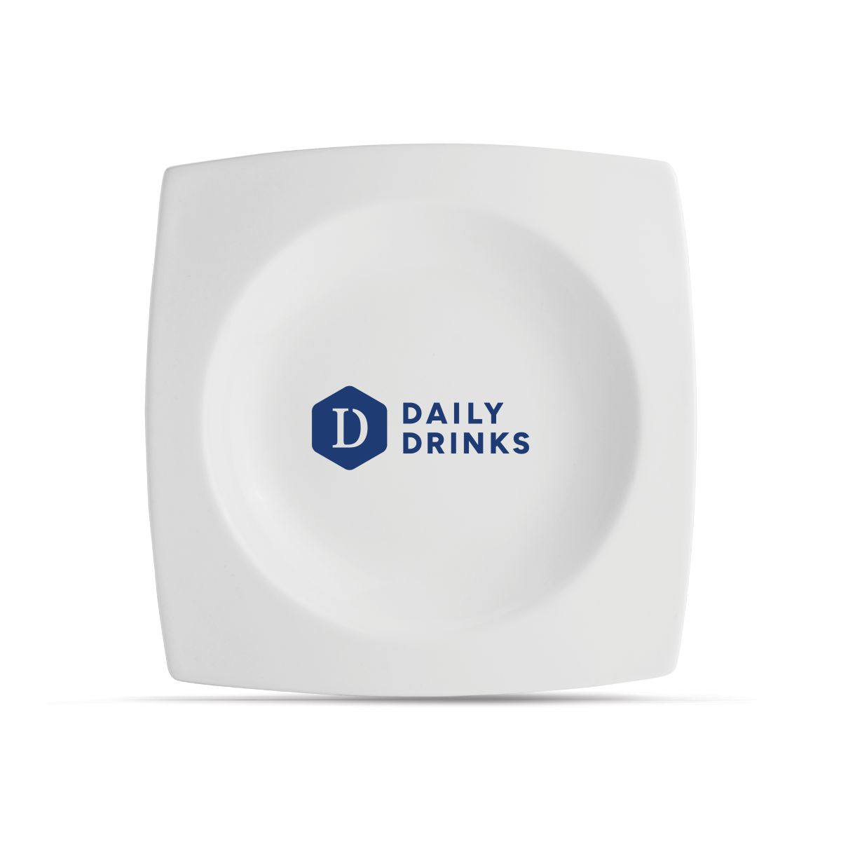Square deep porcelain Squito plate 27 cm printed with 1-colour DailyDrinks logo on the front.