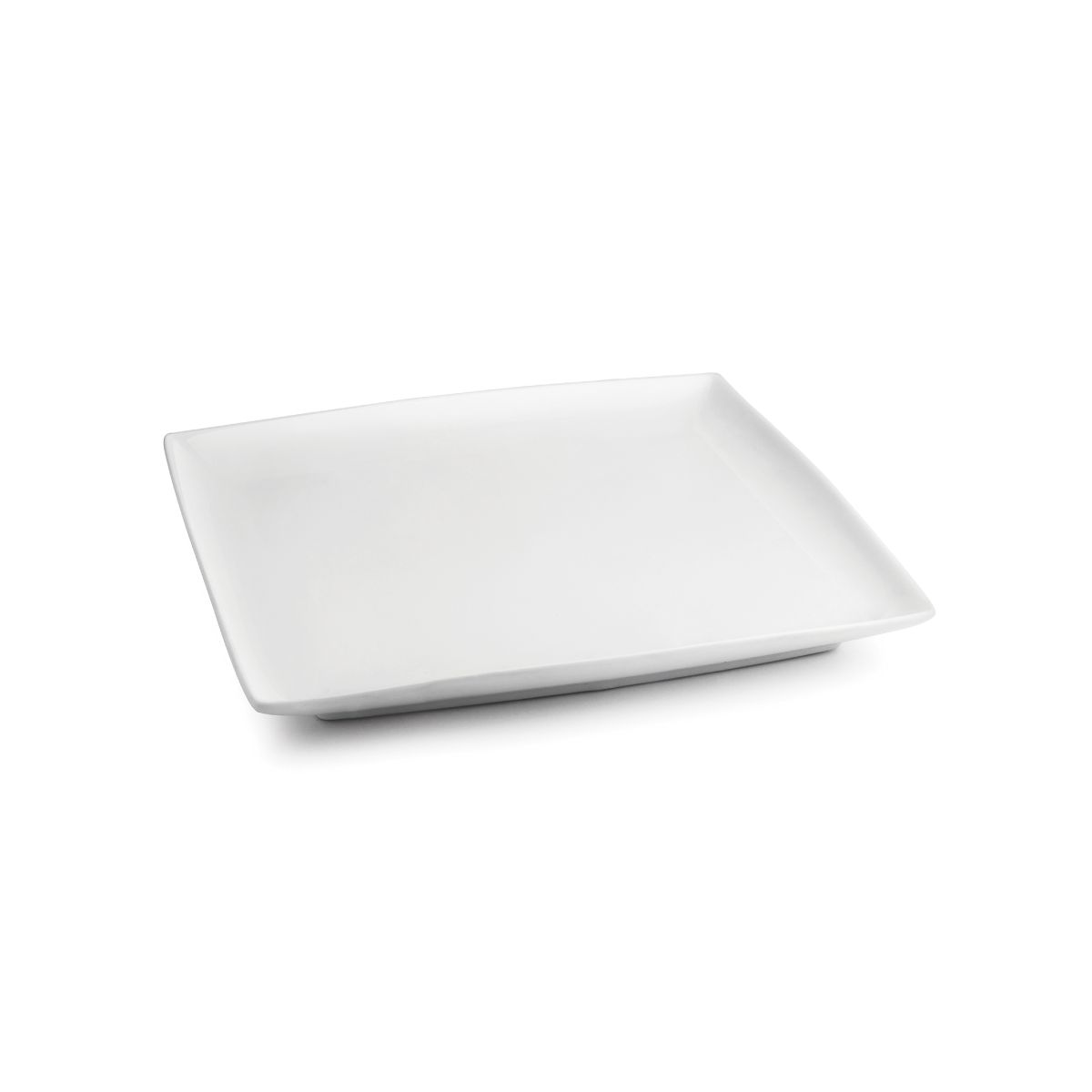 Vierkant Squito bord van 18 cm in wit porselein, vooraanzicht met strak en vlak serveeroppervlak.