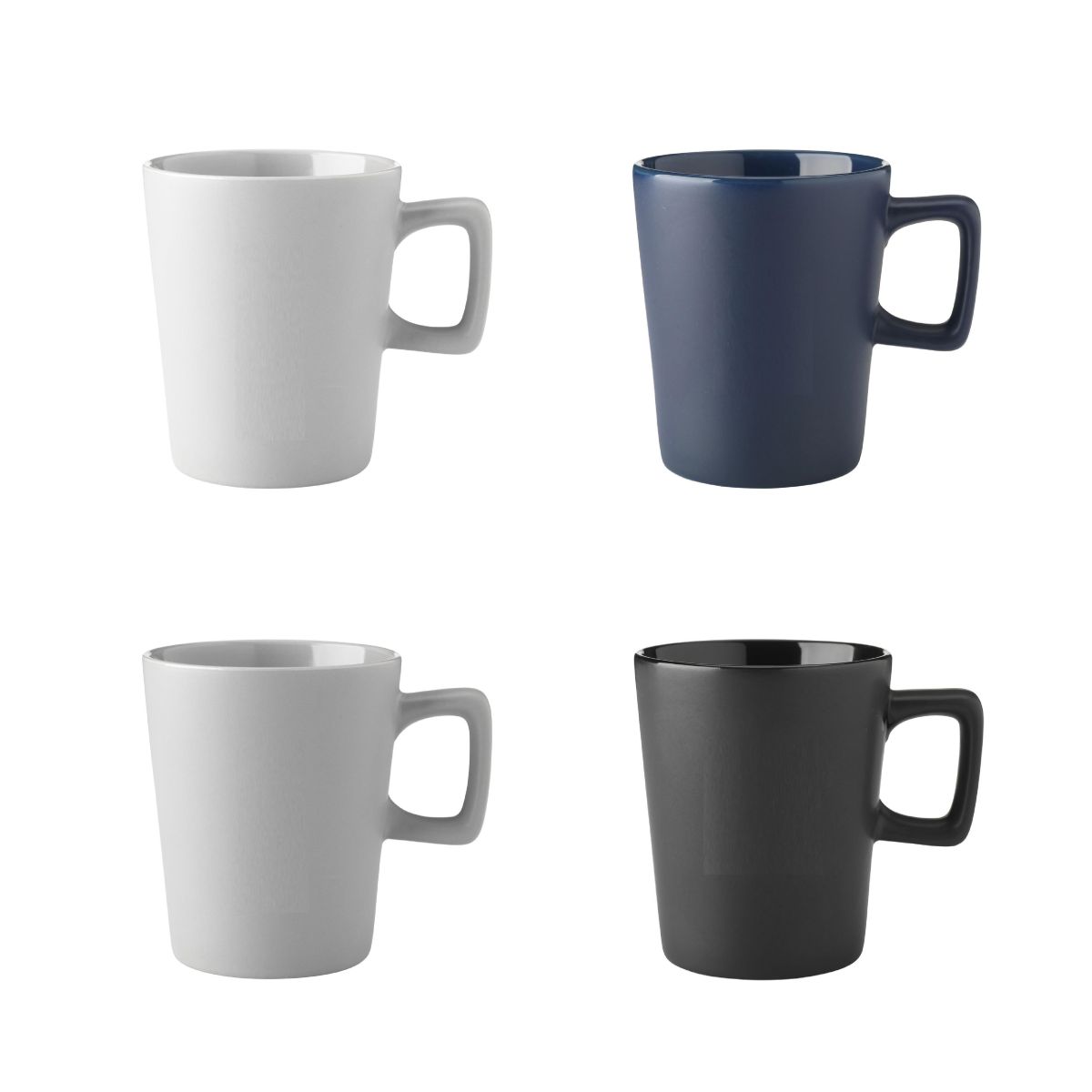Overview of Calvin mug 29 cl. porcelain in multiple colour variants.