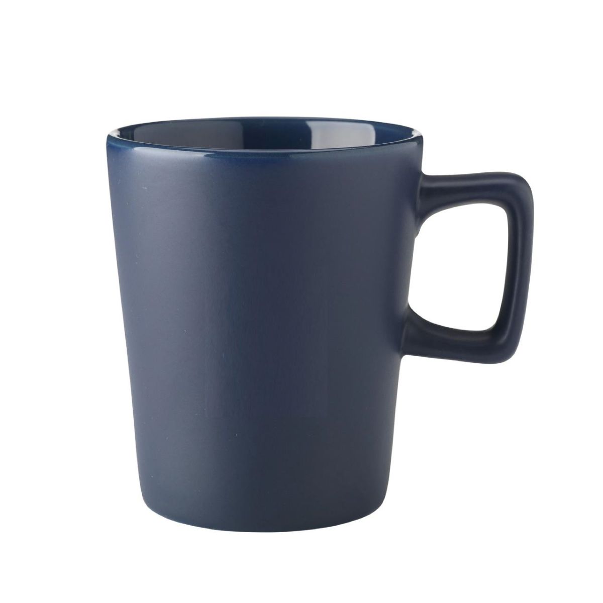 Front view of Calvin mug 29 cl. in dark blue porcelain with cylindrical shape and smooth surface.