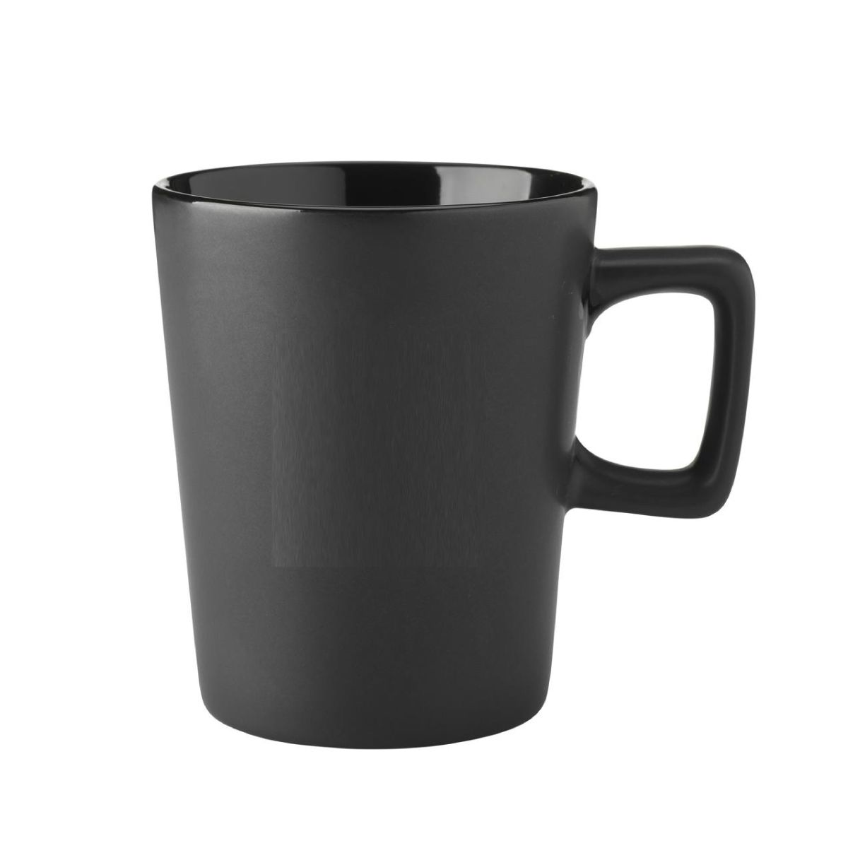 Front view of Calvin mug 29 cl. in black porcelain with cylindrical shape and smooth surface.