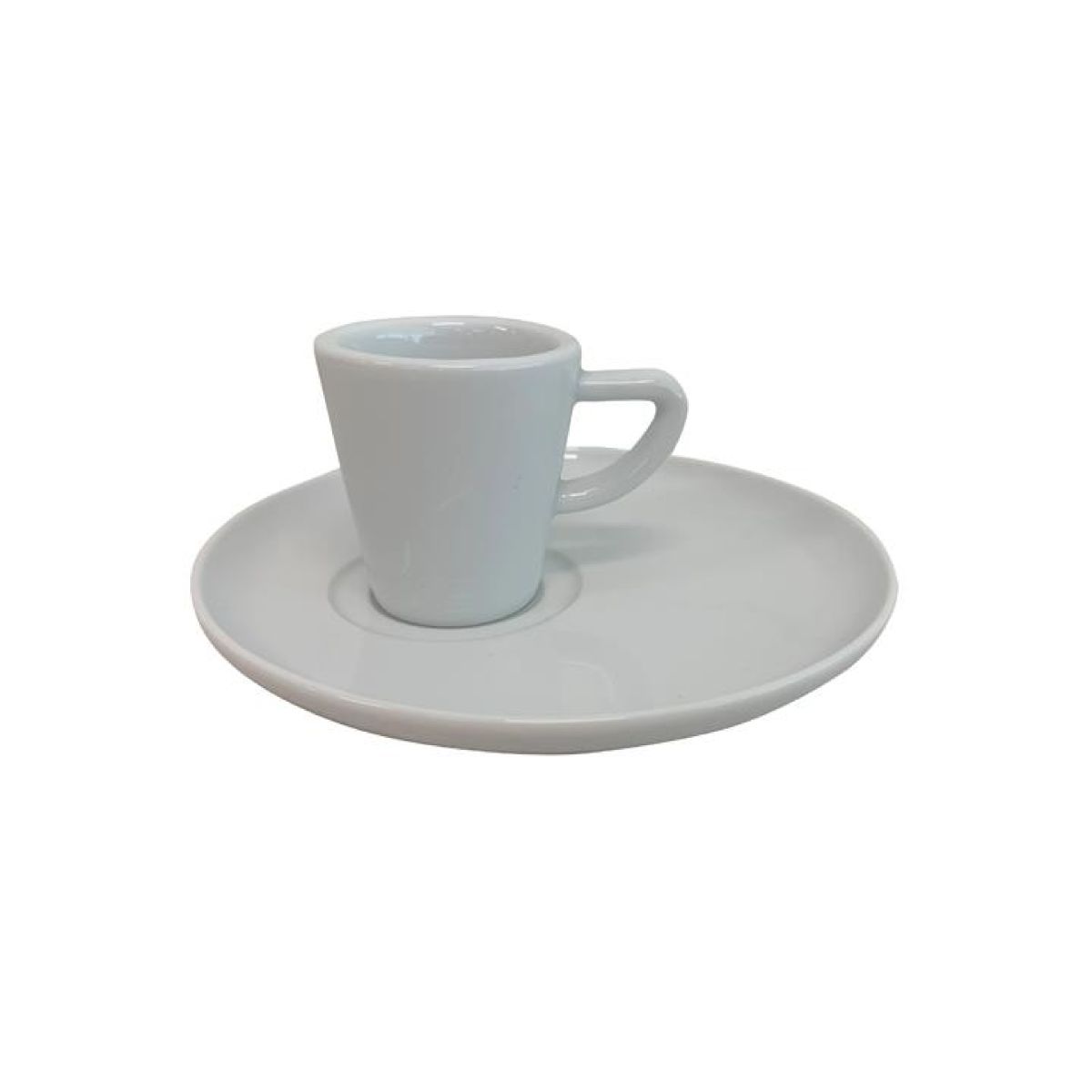 Vooraanzicht van Delta espresso kop en schotel set 8 cl van porselein, compacte espresso kop met bijpassende schotel.