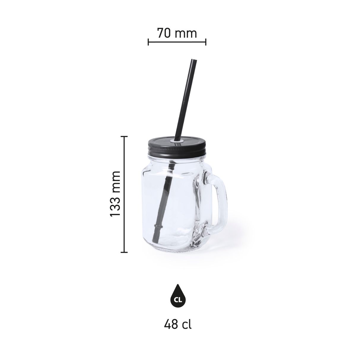 Dimensions of Country drink jar 48 cl with lid with height, diameter and capacity in infographic