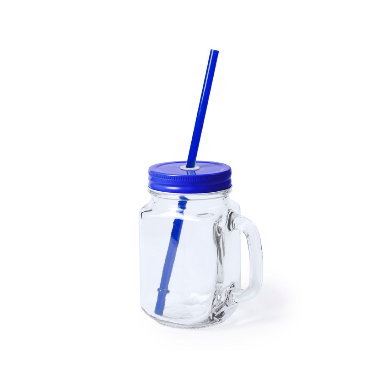Drink Jar Country 48 cl glass with blue lid in front view, transparent drinking jar with lid.
