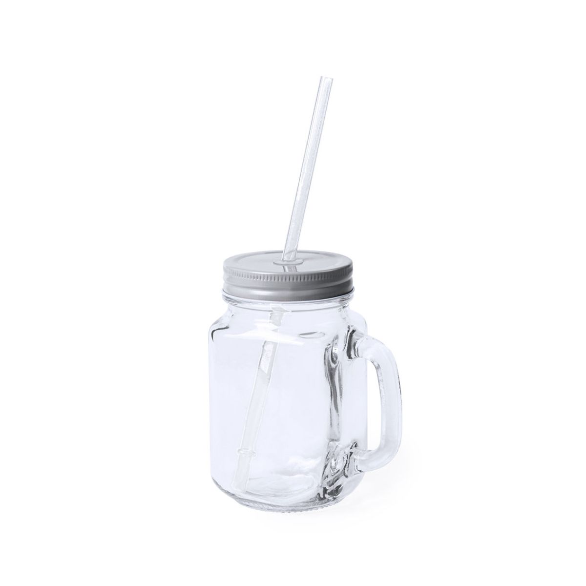 Drink Jar Country 48 cl glass with silver front lid, glass drinking mug with screw cap.