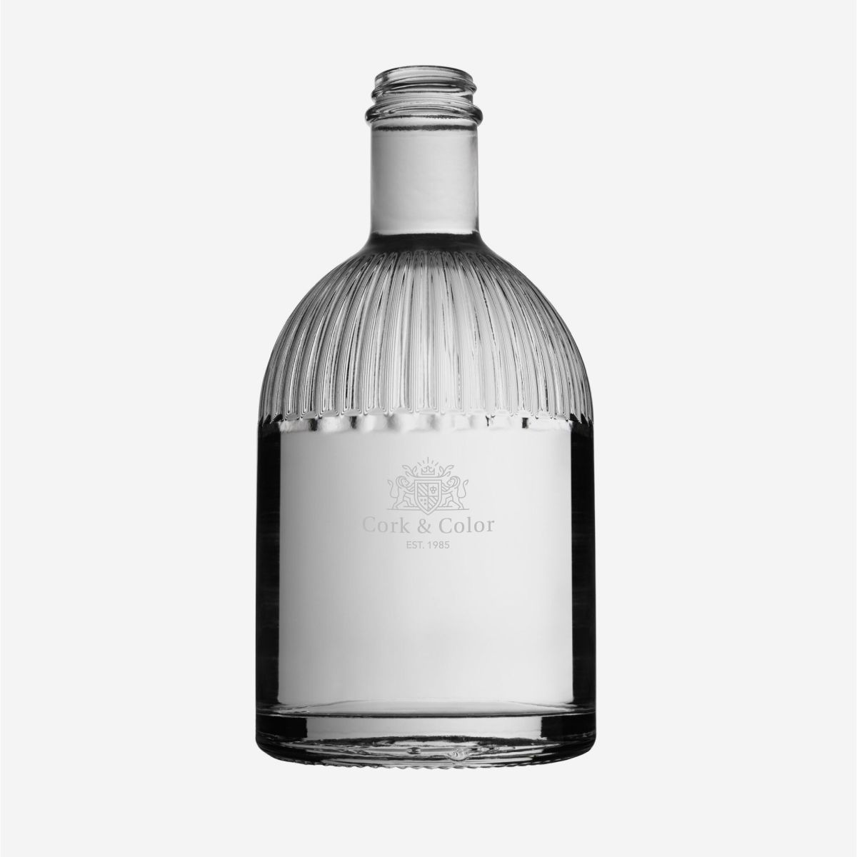 Florence fles 0,7 liter in glas met gegraveerd CorkColor logo op voorzijde, weergegeven in strak frontaal beeld.