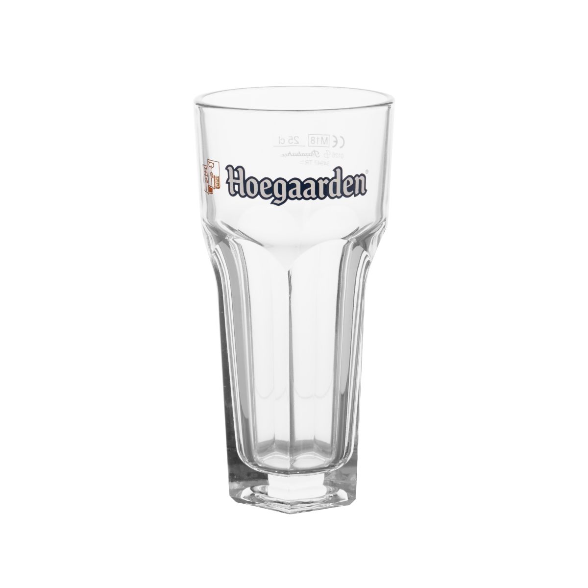 Hoegaarden longdrinkglas van 25 cl in helder glas, getoond in vooraanzicht met rechte vorm en stevige bodem.
