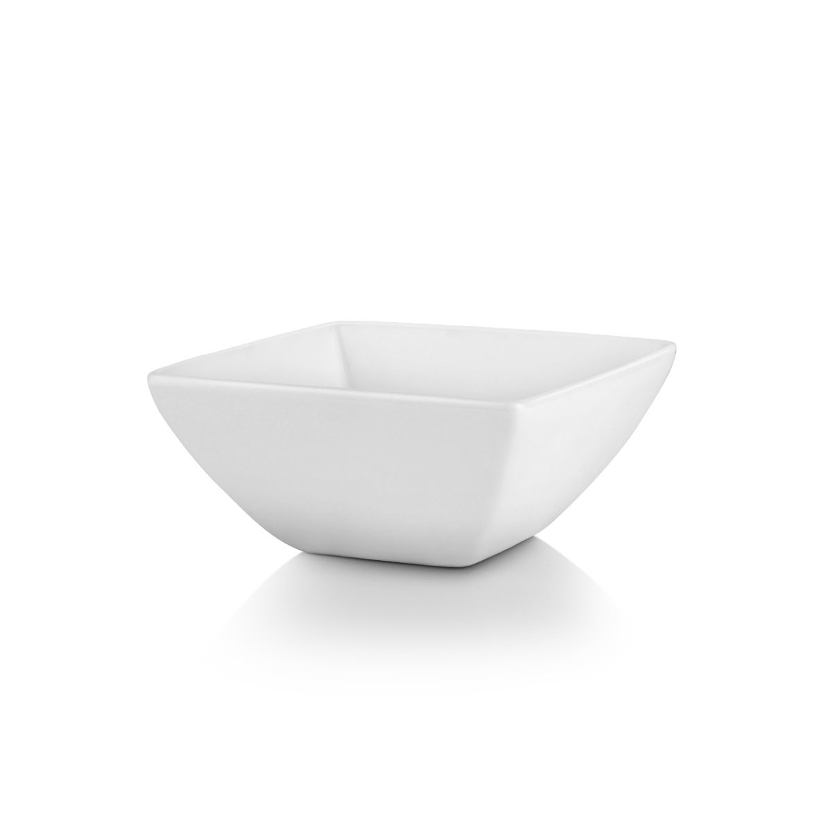 Vierkante Squito kom van 14 cm in wit porselein, vooraanzicht met rechte wanden.