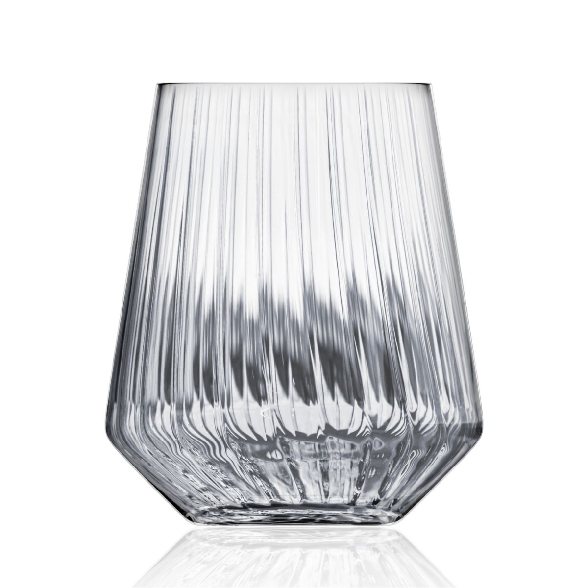 Vooraanzicht van Melody lines tumbler 40 cl glas met subtiel lijnpatroon en transparante afwerking.
