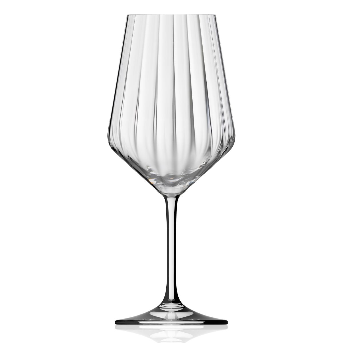Melody lines wine glass 53 cl in transparent glass, front view shows the tall stem and spacious chalice.