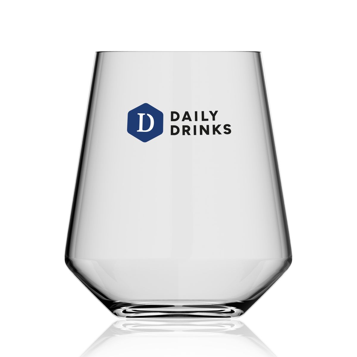 Melody tumbler 40 cl made of glass with multi-coloured DailyDrinks logo on the front, printed tightly centred.