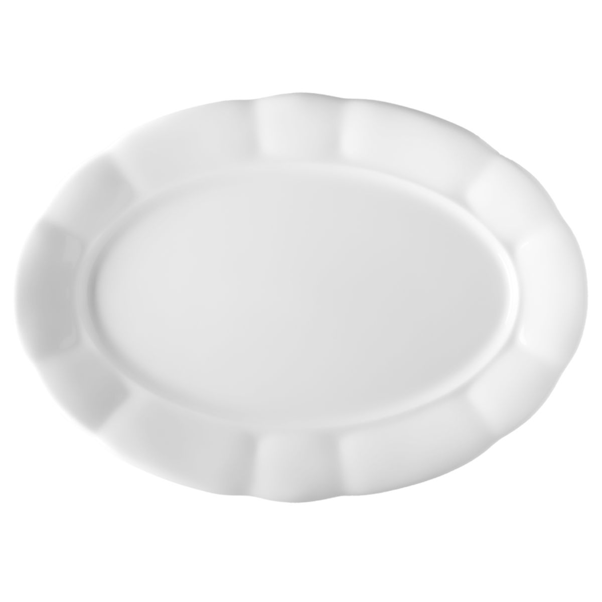 Witte porseleinen schaal Bernice van 36 cm in vooraanzicht met ronde vorm en gladde afwerking.