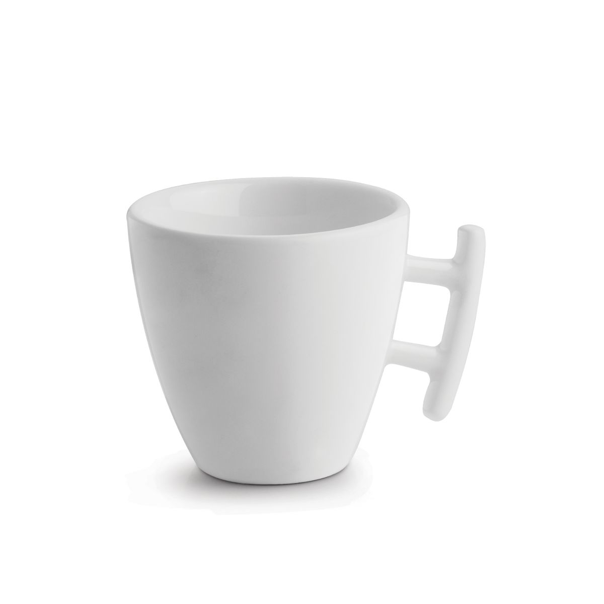 White Squito cup17 cl. of porcelain in front view with round ear and straight shape.