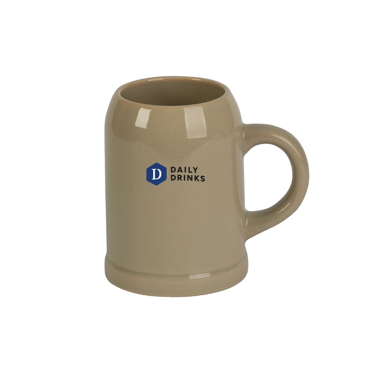 Earthenware stoneware beer mug 30 cl with multicoloured DailyDrinks logo on front, sturdy beer mug for beer.