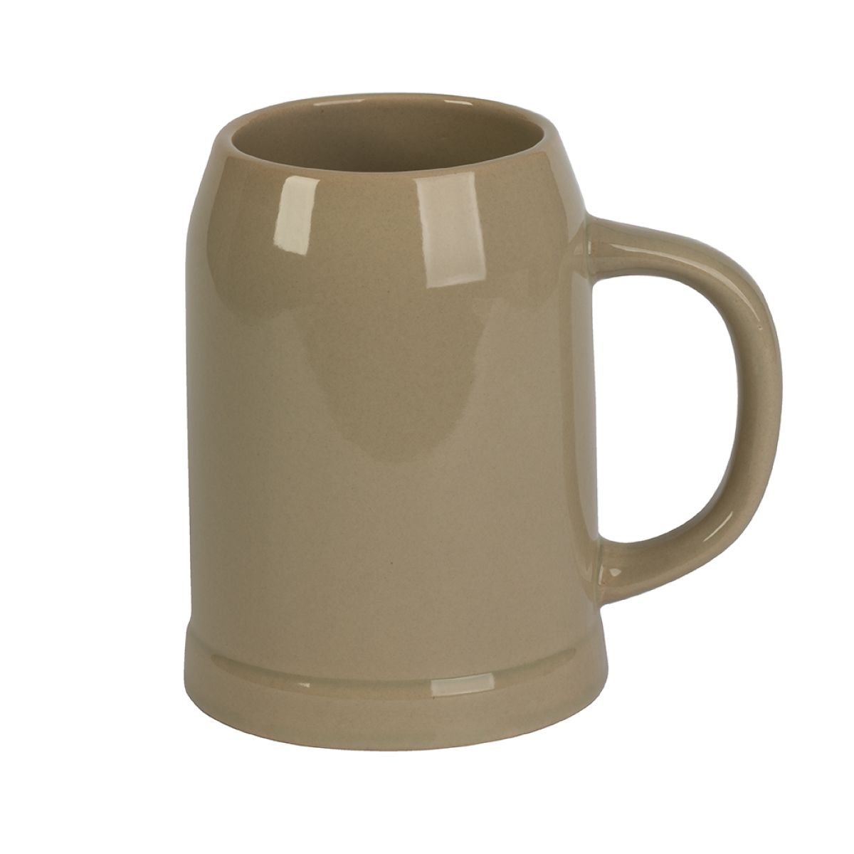 Vooraanzicht van bruine stenen bierpul 50 cl. van aardewerk met robuuste vorm, klassieke bierpul voor serveren van bier.