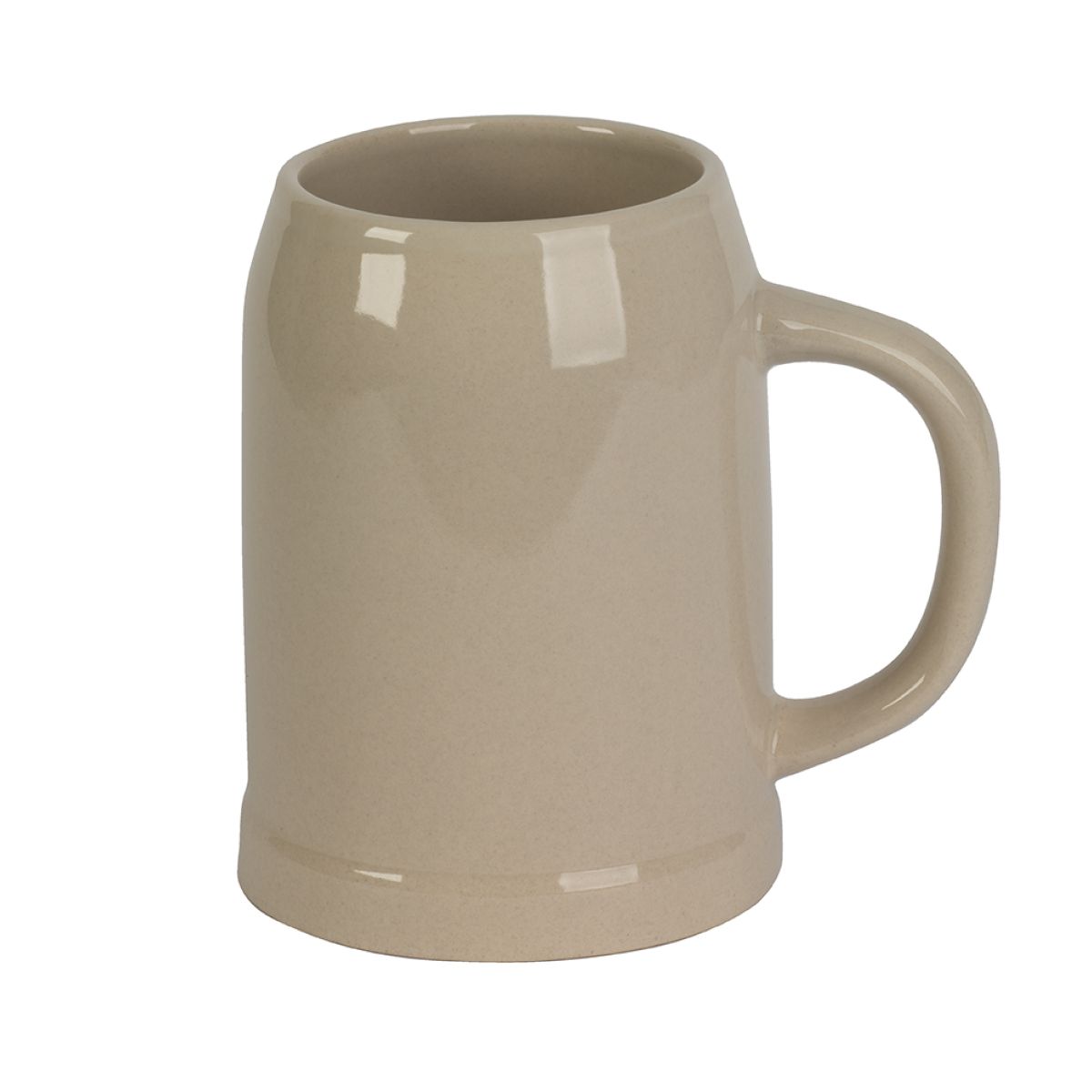 Front view of grey earthenware stoneware beer mug 50 cl with robust shape, classic beer mug for serving beer.