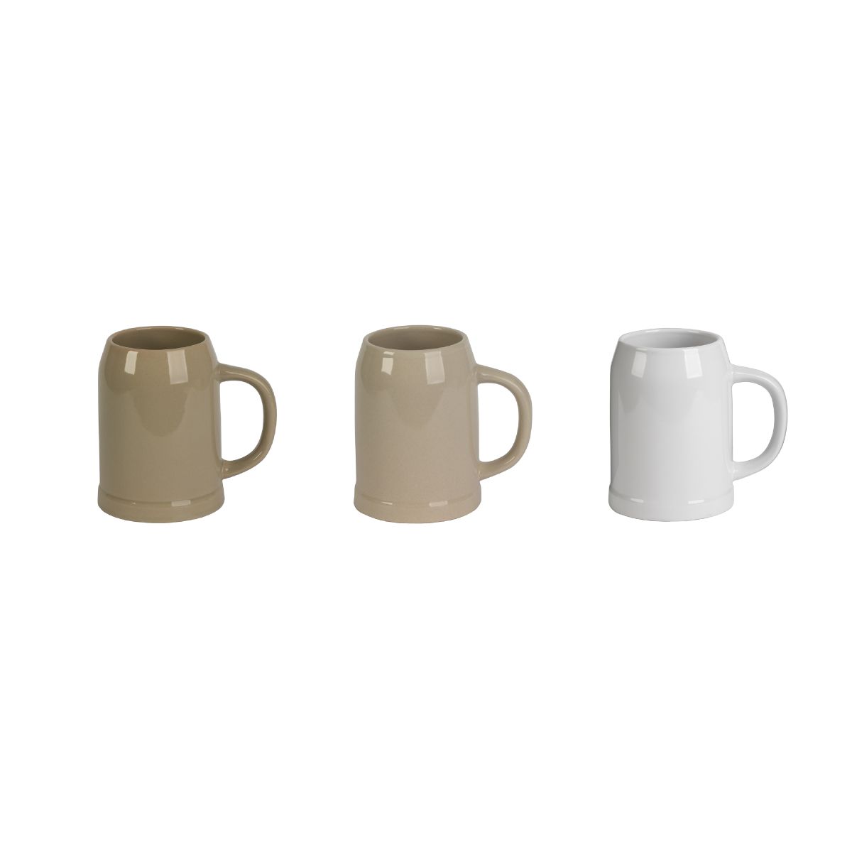 Overview of colour variants of the stoneware beer mug 50 cl, side by side.