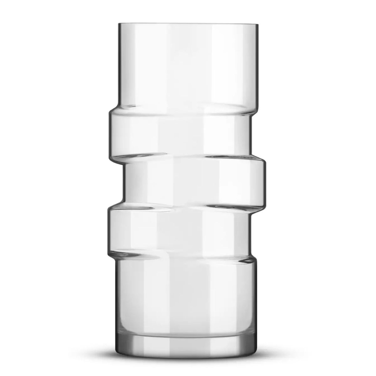 Transparant The Glitch longdrink glas van 40 cl met strak vooraanzicht en rechte vorm in helder glas.