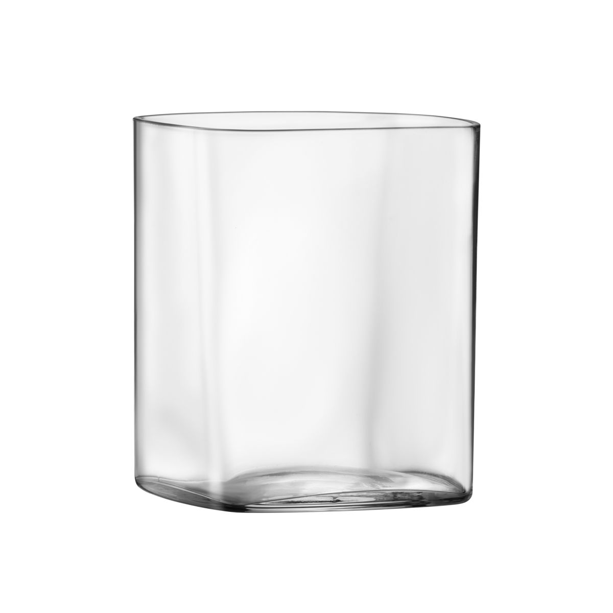 Vooraanzicht van de Top Class Tumbler vierkant 29 cl, een transparant drinkglas met rechte hoeken en vlakke bodem.