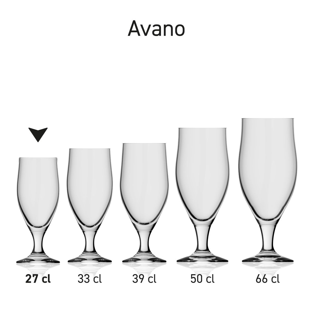 Avano beer glass 27 cl. Glass from a series, several examples shown side by side