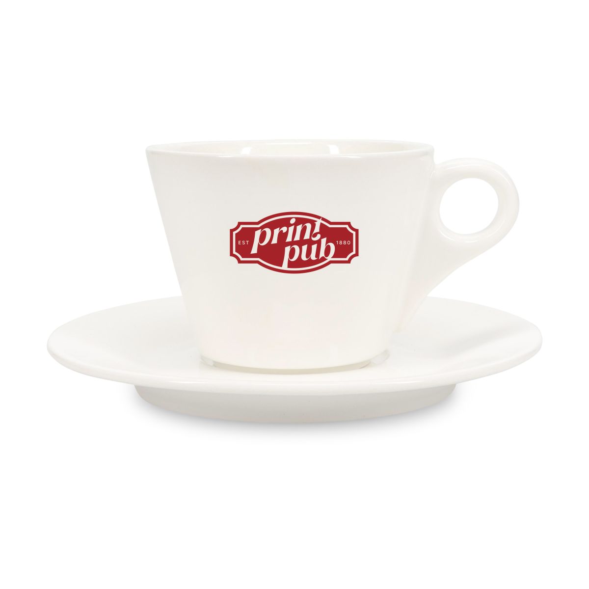 Baristo Cappuccino 21 cl. SET bedrukt met éénkleurig PrintPub-logo op de voorzijde van de porseleinen kop.