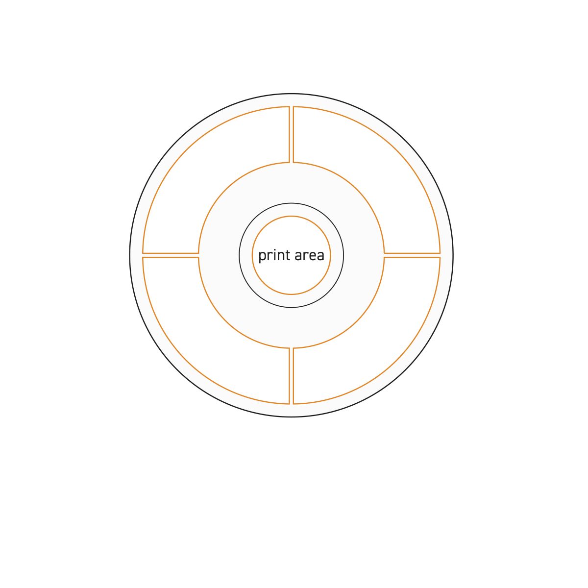 Technical working drawing with marking of printable area on 12.5 cm espresso saucer.