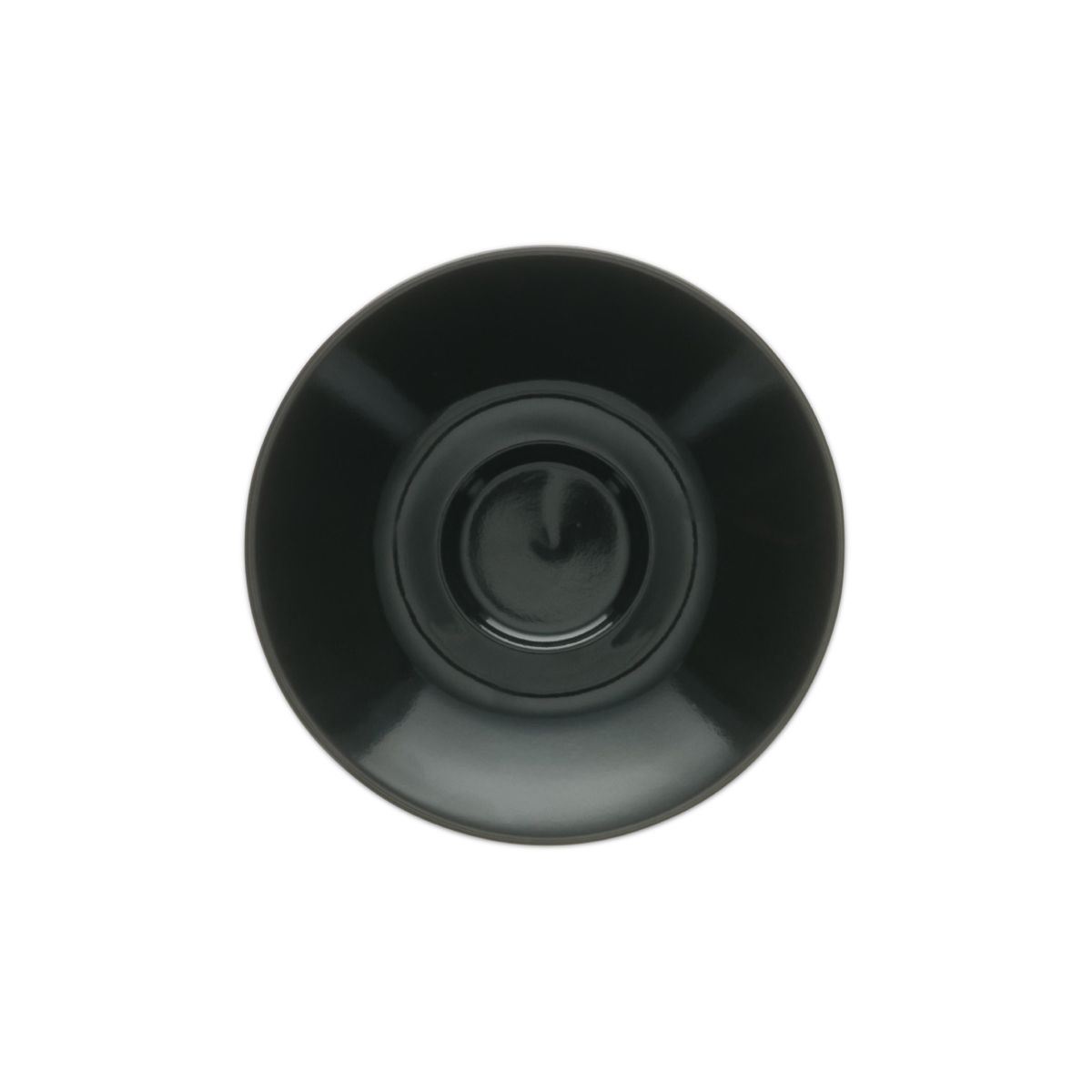 Round 12.5 cm Baristo Espresso Saucer in black porcelain, shown in frontal view.