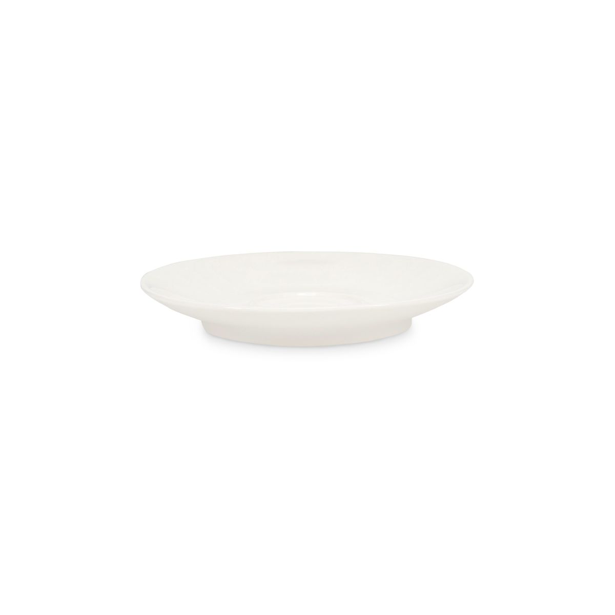 Side of Baristo Espresso Dish 12.5 cm in porcelain shows slight raised rim.