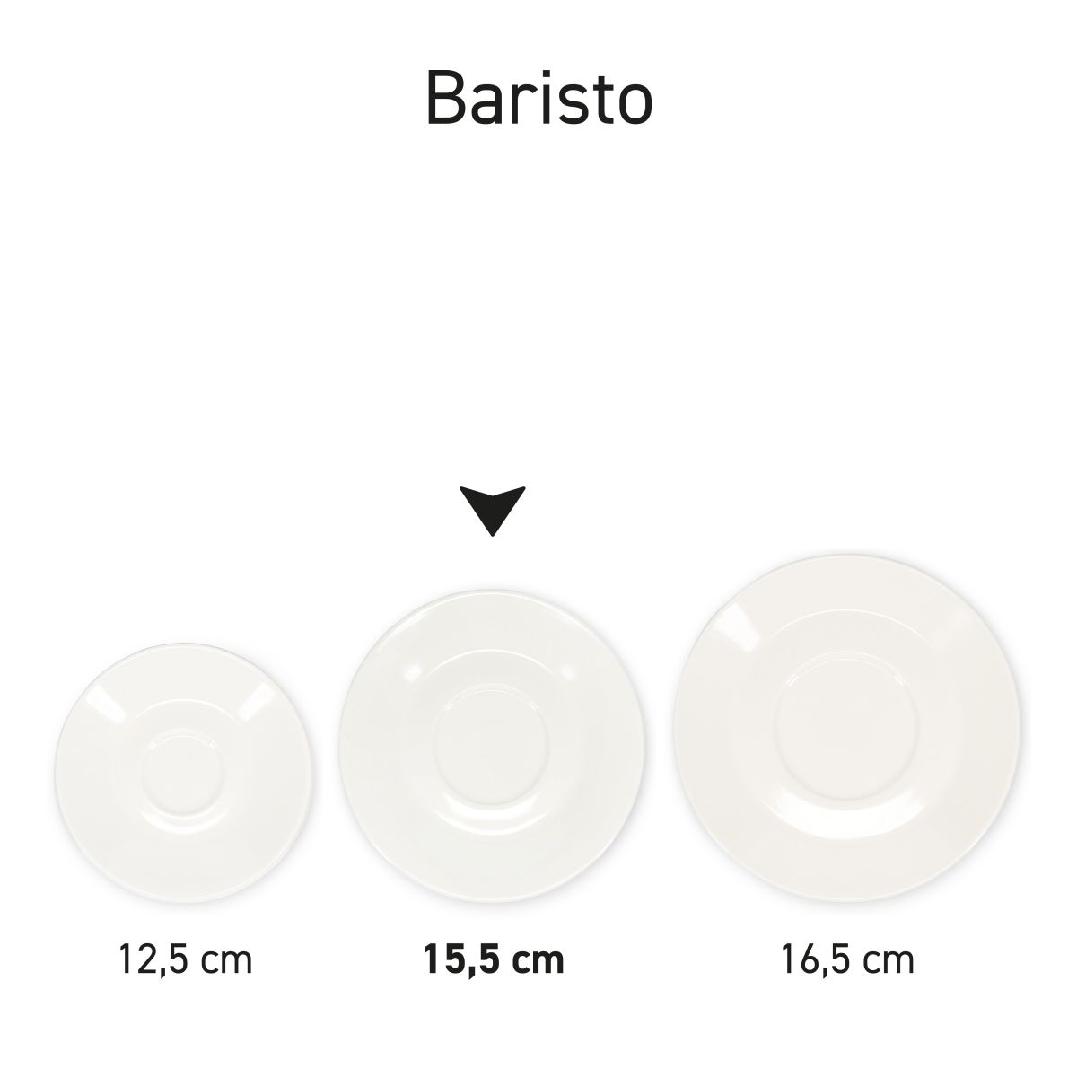 Reeks Baristo schotels in porselein, gepresenteerd als complete serie.
