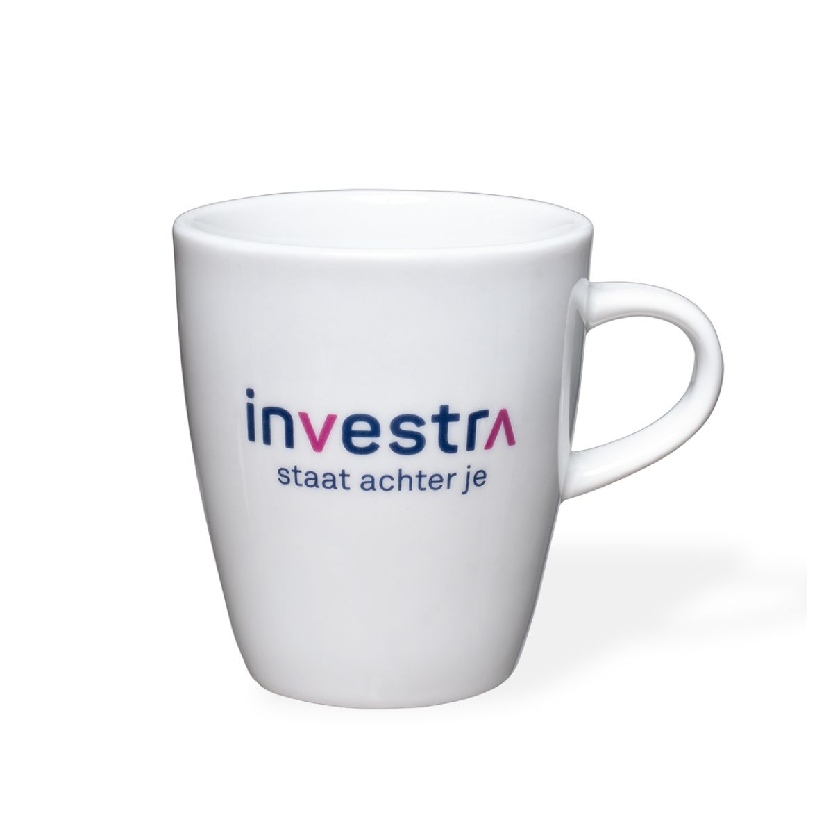 Neo white 20 cl Budgetline cup with a multicoloured Investra logo on the front
