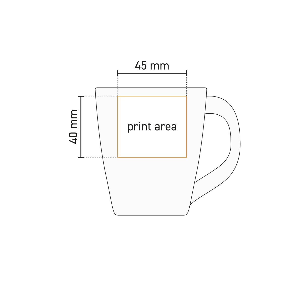 Working drawing with printing area for white porcelain Budgetline Neo mug 25 cl.