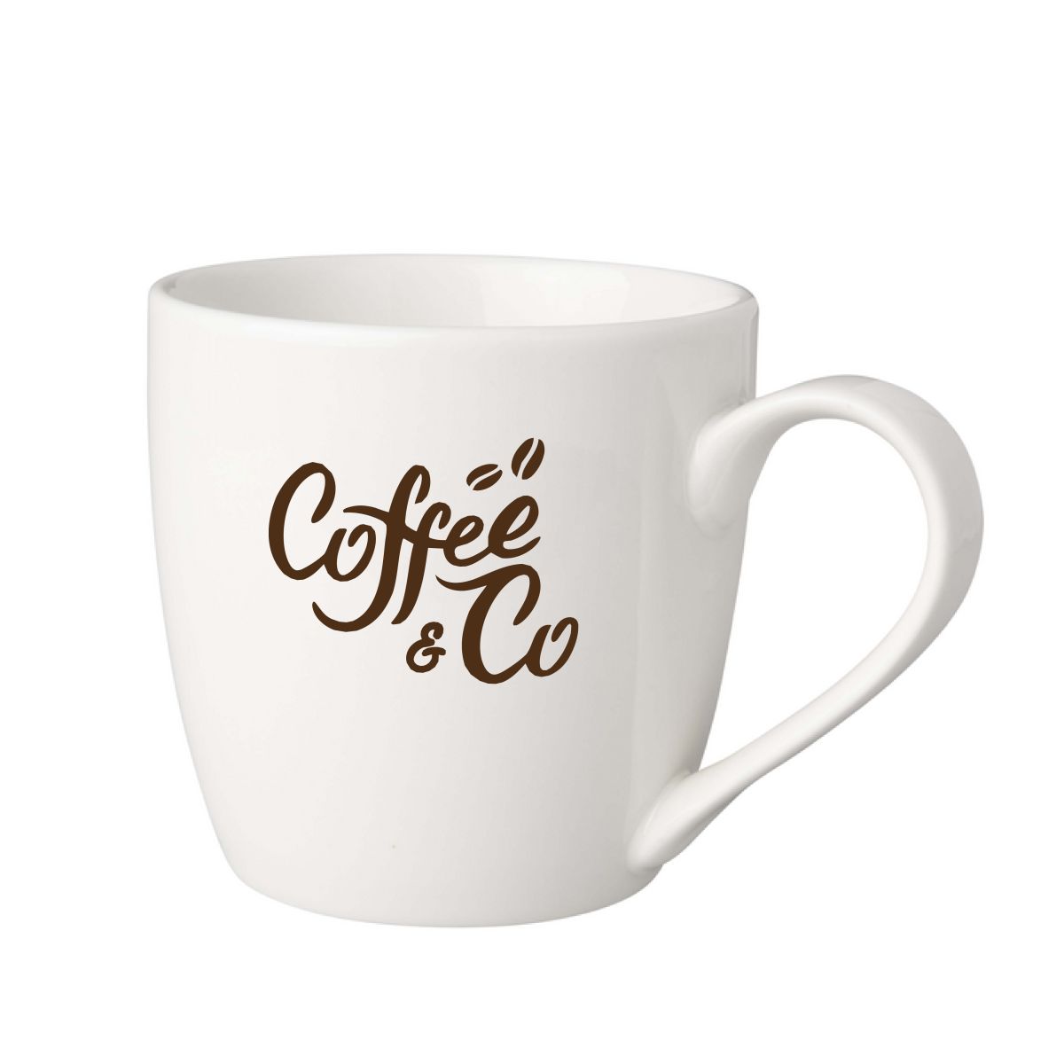 Cup white Budgetline Neo 25 cl. with black CoffeeCo logo on front.