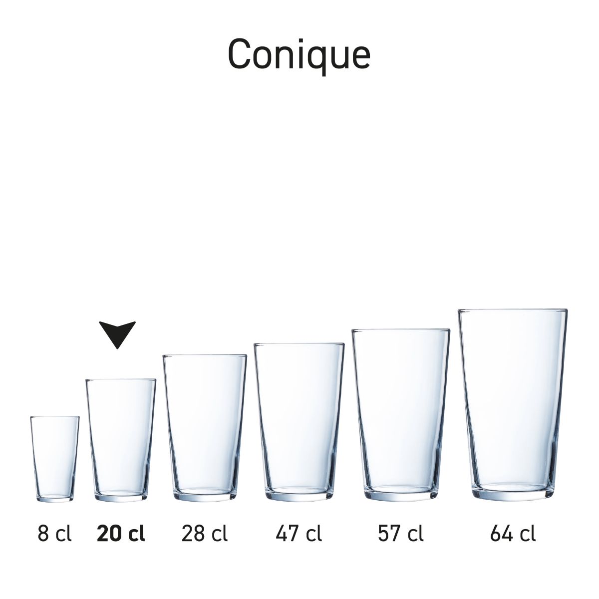 Row of Conique beer glasses from presented as uniform series.