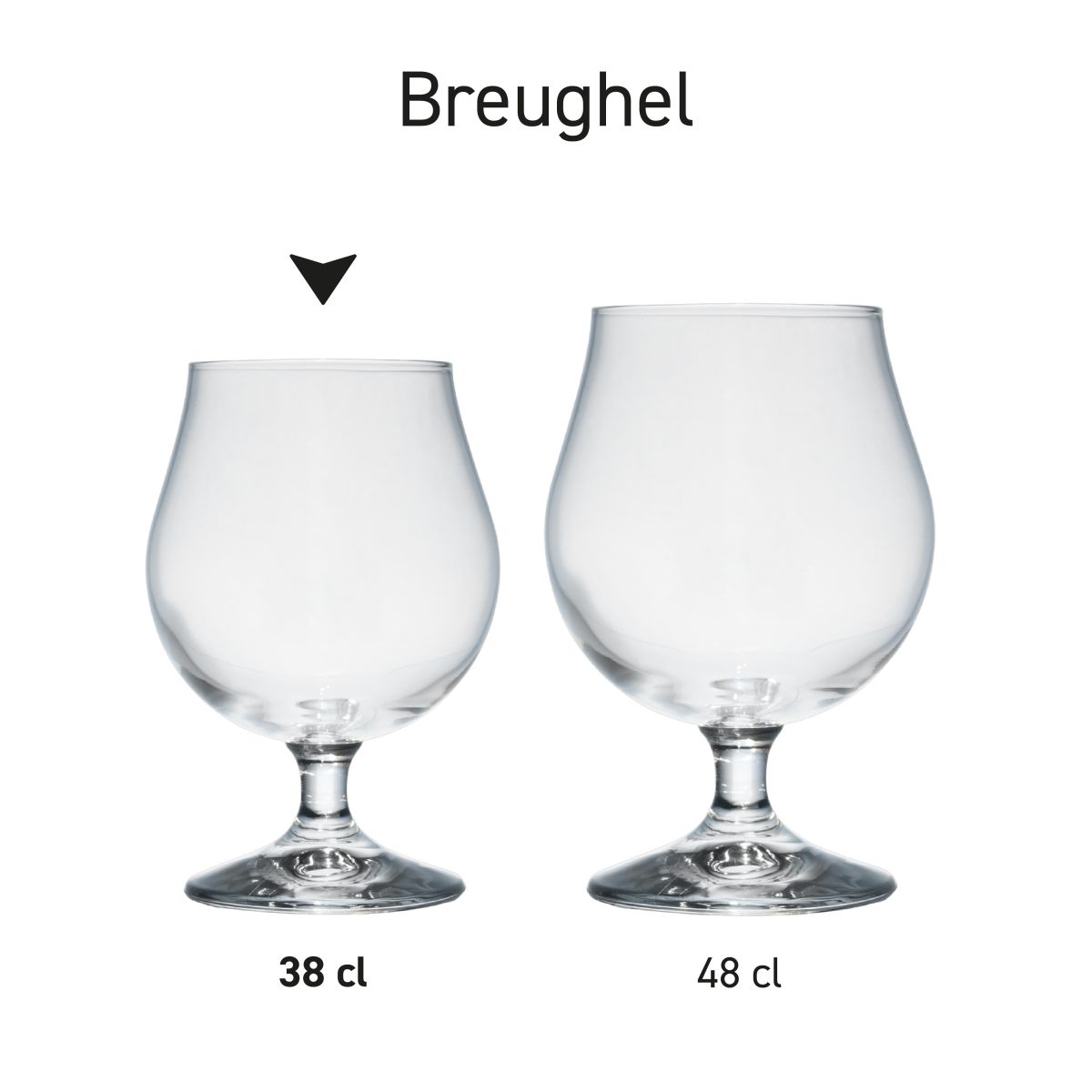 Serie Breughel bierglazen met verschillende inhouden, gegroepeerd als informatief overzicht.
