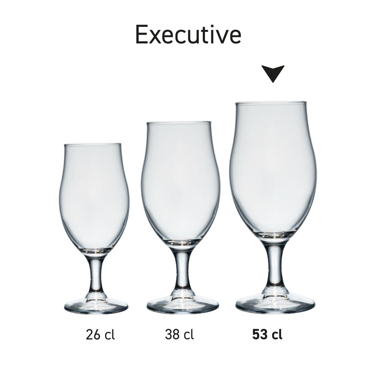 Executive 53 cl beer glass, shown in a series, with several examples displayed side by side