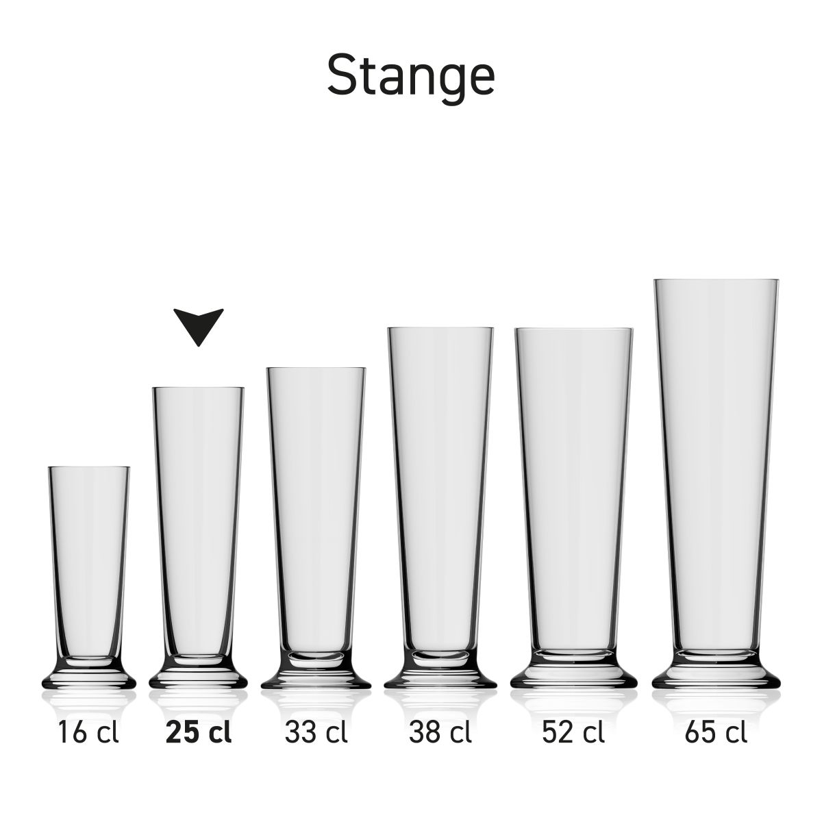 Bierglas Stange 25 cl glas in serie, meerdere exemplaren naast elkaar getoond
