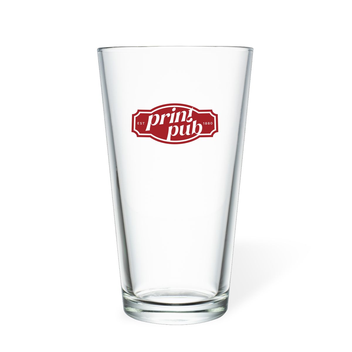 Beer Pint glass 34 cl. with one-coloured PrintPub logo on the front, printed in black.