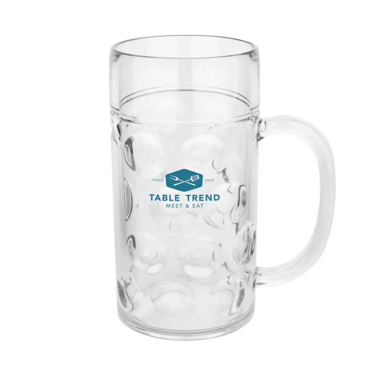 Plastic 110 cl beer mug with single-coloured TableTrend logo centred on the front.