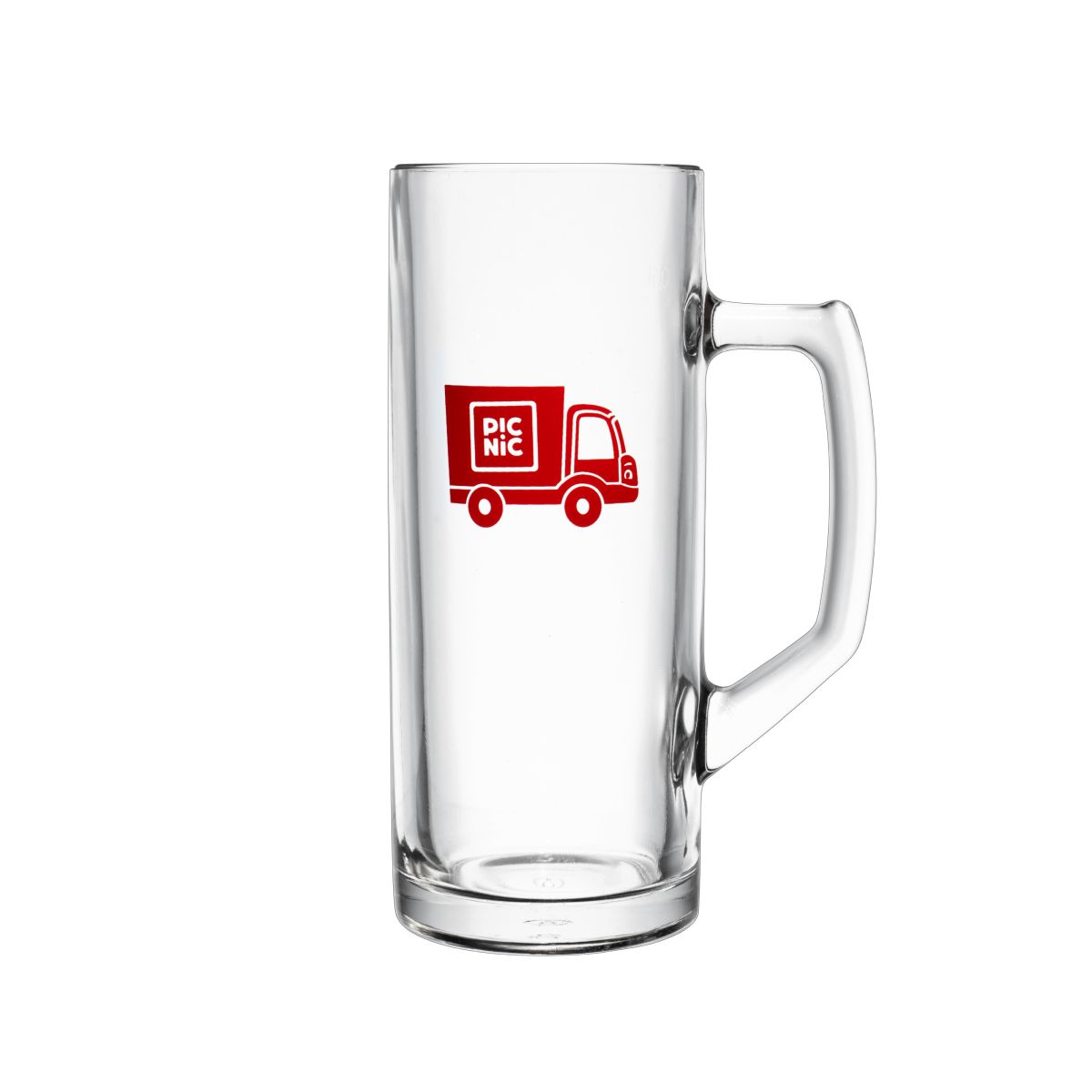 Bierpul Reno 50 cl tapmaat glas met eenkleurig logo van Picnic op het voorpaneel