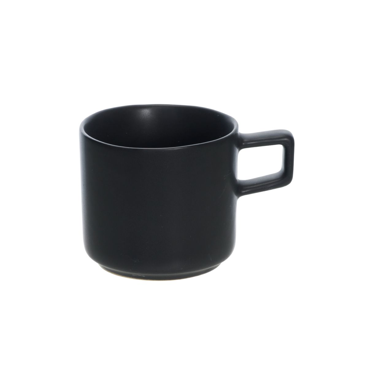 Zwarte porseleinen Blackwell dubbele espressokop van 12 cl, cilindervormig met stevig oor in frontale weergave.