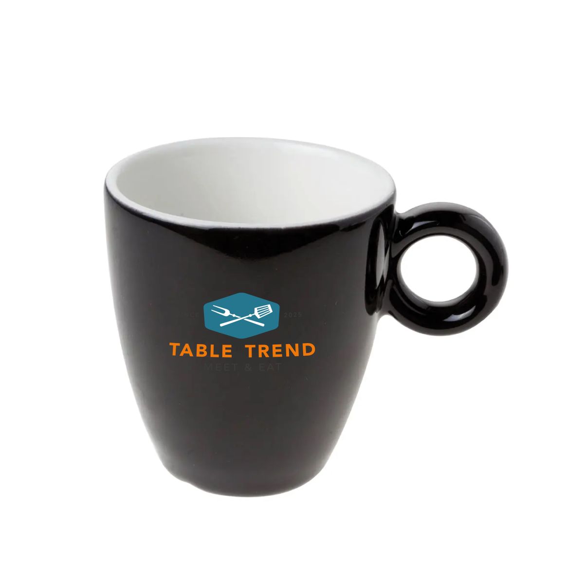 Bola mok 19 cl porselein met meerkleurig TableTrend-logo op de voorzijde