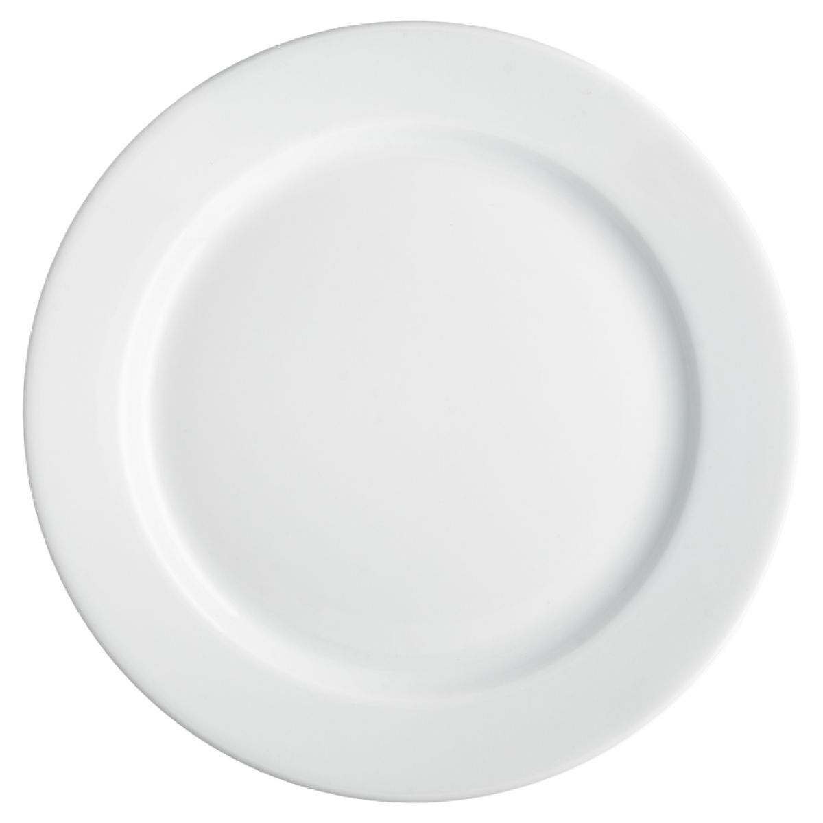 White porcelain plate with wide rim, 30.5 cm, front view without print